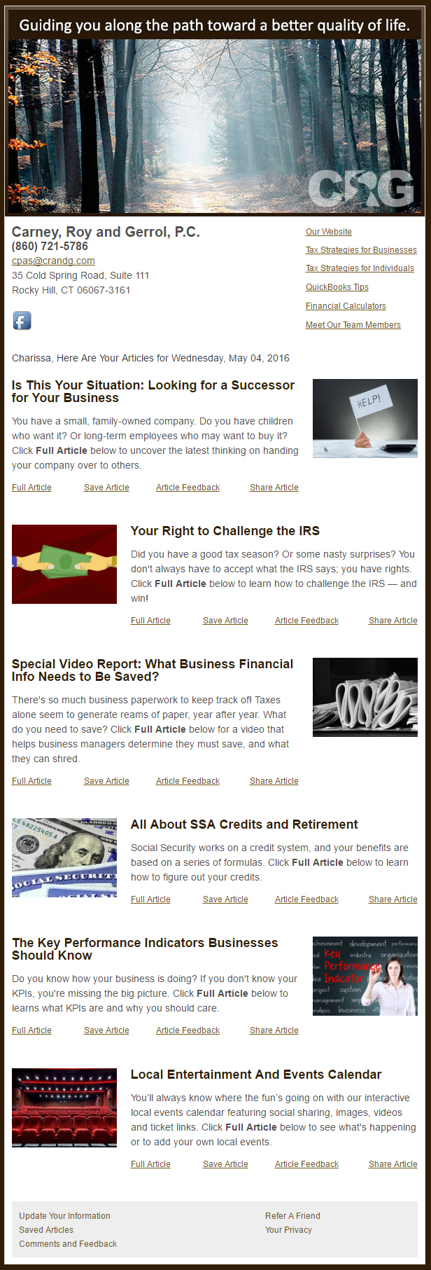 Carney, Roy and Gerrol, P.C. CPAs - IndustryNewsletters Sample Email Newsletter