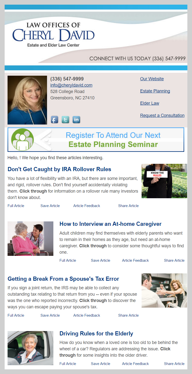 View A Sample Estate Planning Law Firm Email Newsletter