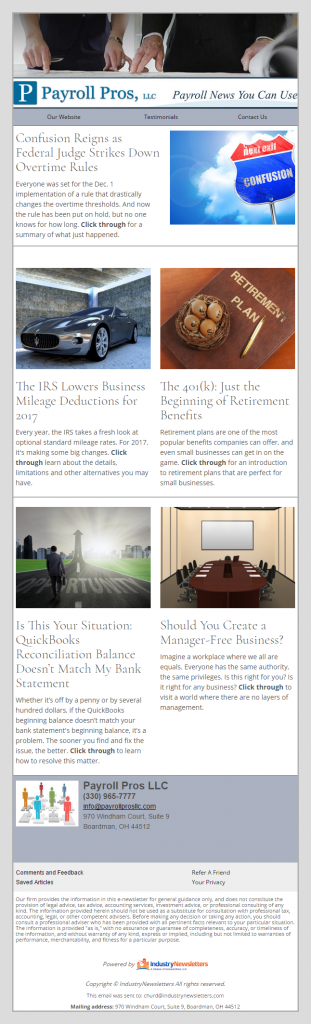 Examples From Our Clients Payroll Pros Email Newsletter ...