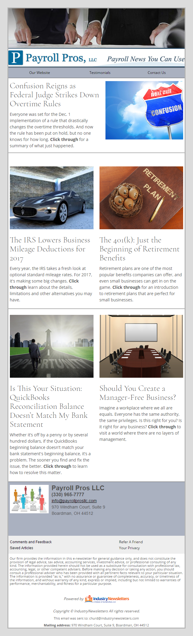  Payroll Pros - IndustryNewsletters Sample Email Newsletter
